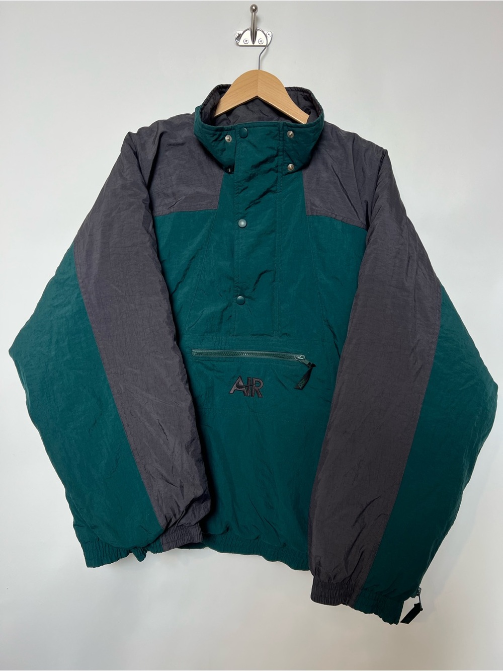 Vintage 90s Nike Air‎ Puffer Anorak Pullover Jacket Green Gray Size L